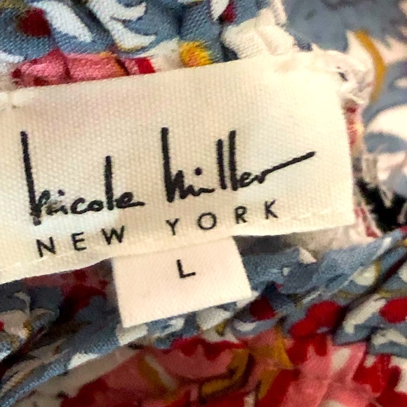 Floral Tunic Puff  Short Sleeve Large white Pink Red Nicole Miller - Picture 7 of 9